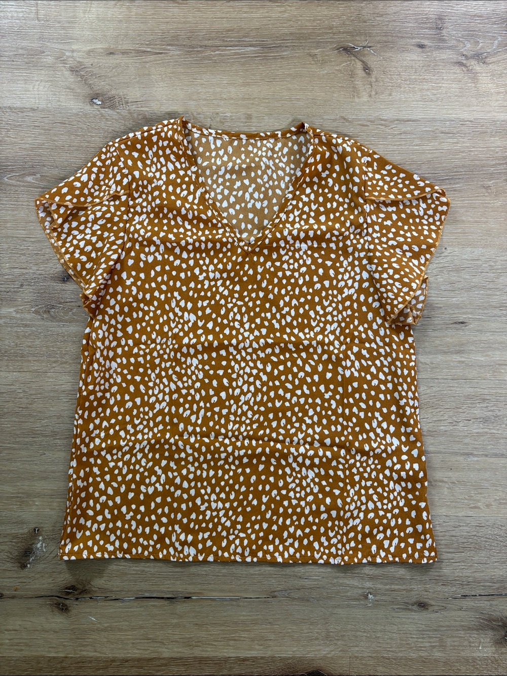 Mustard Dot V-Neck Flutter Sleeve Blouse